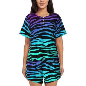 YQxwJL Paars Blauw Groen Camouflage Zebra Strepen Print Vrouwen Pyjama Sets Shorts Korte Mouw Lounge Sets Nachtkleding Casual Pjs Met Zakken, Zwart, L