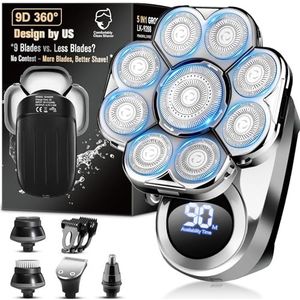 9D elektrisch scheerapparaat voor kale mannen, geüpgraded 6-in-1 hoofdscheerapparaat voor kale mannen, waterdichte nat/droge verzorgingsset, elektrisch scheerapparaat voor mannen, draadloos oplaadbaar