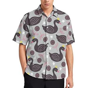 Zwart Prinses Zwaan Hawaiiaans Shirt Voor Mannen Zomer Strand Casual Korte Mouw Button Down Shirts met Zak