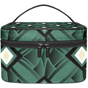 groene geometrische patroon make-up organizer tas, reizen make-up tas organizer case draagbare cosmetische tas voor vrouwen en meisjes toiletartikelen, Meerkleurig, 22.5x15x13.8cm/8.9x5.9x5.4in