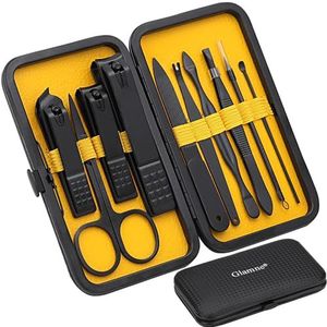 Glamne Manicure Set Nail Clippers Kit Professionele Rvs Nail Care Tools met Lederen Travel Case 10 in 1 Geel