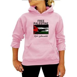 Gratis Palestina, Palestijnse nationale vlag Pullover Hoodie, Ik sta achter Palestina, Steun Stop War Sweatshirt met lange mouwen (Color : Pink, Size : XL)