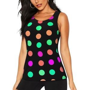 Jkkghll Multicolor Polka Dots Print Zomer Atletische Gym Activiteit Tank Tops Running Wandelen Casual Wear Blijf Koel Droog, Zwart, S