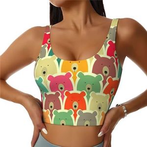 Kleurrijke Beren Print Casual Wear Vrouwen Sport Vest Yoga Vest Workout Vest Voor Vrouwen Lichtgewicht Trendy, Zwart, S
