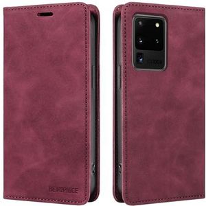 Case Cover, Portemonnee-hoesje Compatibel met Samsung Galaxy S20 Ultra-hoesje met kaarthouder Flip Cover RFID-blokkerende beschermende lederen tas Duurzame schokbestendige hoes (Color : Rosso)