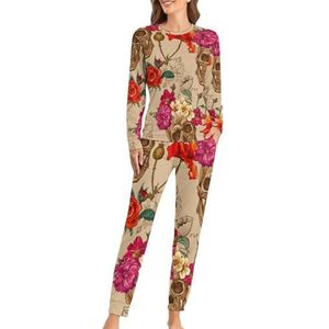 Mexicaanse suiker schedel bloemen zachte dames pyjama lange mouw warme pasvorm pyjama loungewear sets met zakken 4XL