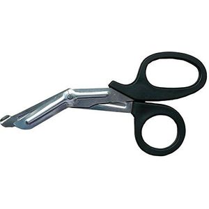 SANISMART Universele schaar 18,5 cm, kledingschaar en eerstehulp-schaar, roestvrij staal, knieboog, kunststof handvat, DIN 58729