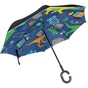 RXYY Winddicht Dubbellaags Vouwen Omgekeerde Paraplu Universum Dinosaurus Ster Print Waterdichte Reverse Paraplu voor Regenbescherming Auto Reizen Outdoor Mannen Vrouwen