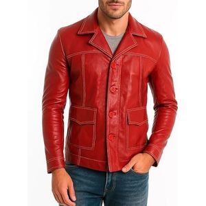 Heren Brad Pitt Fight Club Tyler Durden jas rood biker leer & faux jas, Rood echt leer, M