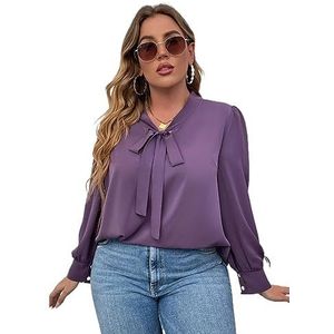 voor vrouwen jurk Plus blouse met gestrikte hals en pofmouwen (Color : Mauve Purple, Size : 5XL)