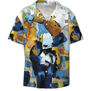OdDdot Schilderij Kunst Abstracte Print Mannen Button Down Shirt Korte Mouw Casual Shirt Voor Mannen Zomer Business Casual Jurk Shirt, Zwart, 4XL