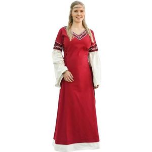 Battle-Merchant Alvina - Dames middeleeuwse jurk - katoen - reikt tot de grond - lange mouwen - Vikingen - kledij - carnavalskostuum - rood/blank - XL