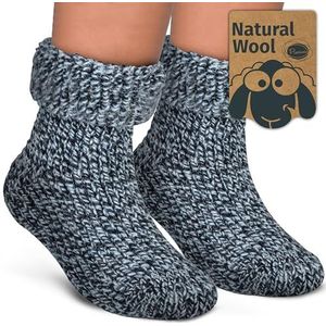 Piarini ABS-antislipsokken voor kinderen, 1 paar, wollen sokken, wintersokken, Noorse sokken met badstof aan de binnenkant, blauw gemêleerd, 23-26 EU