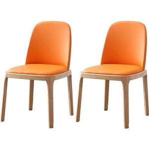 GEIRONV Massief houten eetkamerstoel 2 stuks, Home Restaurant Klein appartement Rugleuning gestoffeerde stoel Moderne minimalistische Hotel Cafe lederen stoel Eetstoelen (Color : Orange, Size : 50x5
