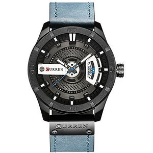 CURREN Mannen Quartz-Analoge Horloges Militaire Sport Zwart Horloge Lederen Band 8301, Zwart/Blauw, riem