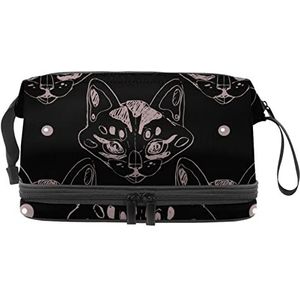 Dubbellaags Cosmetische Tas Kat Draagbare Make-up Tas Reizen Organizer Pouch Voor Vrouwen Meisjes Toiletries Tassen, Meerkleurig, 27x15x14 cm/10.6x5.9x5.5 in, Make-up zakje
