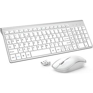 Bjl-Silver Draadloze muis en toetsenbordset, compact draadloos toetsenbord met cijferblok en ergonomische 2400 muis voor pc, desktop, computer, notebook, laptop, Windows XP/Vista/7/8/10 (UK-lay-out)