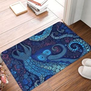 YNCATXZ Octopus deurmat, blauw, 40 x 60 cm, antislip, binnen-buitenmat, welkomstmat, wasbaar deurmat voor entree, deurmat, absorberende flanellen badmatten