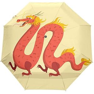 Baby China Rode Draak Automatische Opvouwbare Paraplu UV-bescherming Auto Open Sluiten Opvouwbare Zonblokkerende Paraplu's voor Reizen Vrouwen Jongens Meisjes
