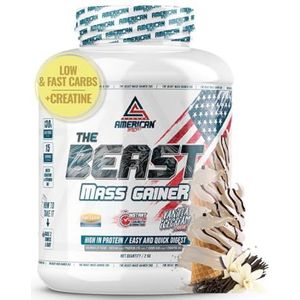 AS American Suplement The Beast Mass Gainer | 2 kg | Vanille | Bevat creatine monohydraat | Helpt bij gewichtstoename | Hoog gehalte aan koolhydraten en eiwitten