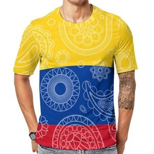 Colombiaanse Paisley vlag heren korte mouw grafisch T-shirt ronde hals print casual T-shirt M