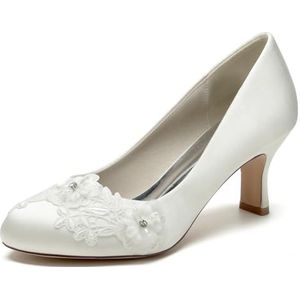 EICOFF Dames Lage Kitten Heel Trouwschoenen Gesloten Teen Kant Bloem Slip-op Bruids Pumps Bruiloft Jurk Party Dans Schoenen Pumps,ivoor,36 EU