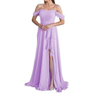 Brautjungfernkleider für Damen mit Rüschen, schulterfrei, Lange Abendkleider für Hochzeitsgäste Lavender UK32