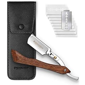 Störtebekker® scheermes met houten handvat in handgemaakt lederen etui incl. styptisch potlood - incl. scheergids [10 scherpe mesjes] - cadeau-idee - scheerset - nat scheermes in premium kwaliteit