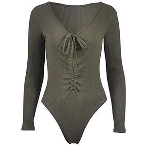 Womens V-hals Bodysuits lange mouw Stretch Lace Up turnpakje Top Jumpsuit Romper - groen - XL