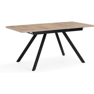 B&D home eettafel EDDA | uitschuifbaar 120-160 x 80 cm, 4-6 persoons keukentafel houten tafel met metalen frame voor keuken | Scandinavisch industrieel design | eiken zand look, 11202-FS-EISA
