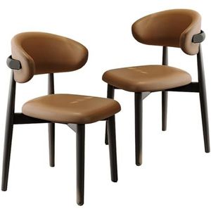 Maaltijd Stoelen Eetkamerstoelen Set van 2, Boerderijkeukenstoelen, Moderne Zijstoel met Gebogen Rugleuning, PU Lederen Keuken- en Eetkamerstoelen, Armloze Stoel for Woonkamer(Orange,Black Legs)