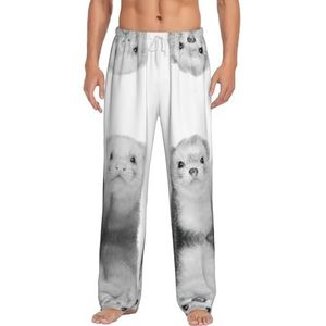 Fretten Lange loungewear voor heren, nachtkleding, pyjamabroek, nachtkleding met zakken en trekkoord, Wit, S