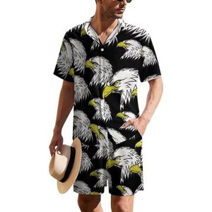 Ferocious Bald Eagle Hawaiiaanse pak voor heren, 2-delige strandoutfit, shirt en korte broek, bijpassende set
