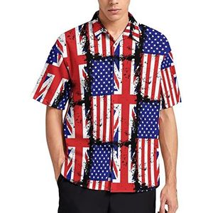Britse Amerikaanse Vlag Hawaiiaanse Shirt Voor Mannen Zomer Strand Casual Korte Mouw Button Down Shirts met Zak