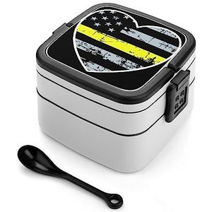911 Dispatcher Dunne Gele Lijn Bento Lunch Box Dubbellaags All-in-One Stapelbare Lunch Container Inclusief Lepel met Handvat