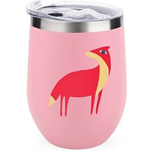 Rode cartoon vos geïsoleerde beker met deksel leuke roestvrijstalen koffiemok duurzame theekop reismok roze stijl