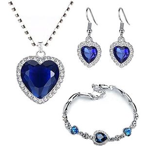 Titanic Heart of Ocean Necklaces for Women Peach Heart Blue Crystal Zircon Jewelry Sets Female Wedding Engagement Jewelry-Jewelry set