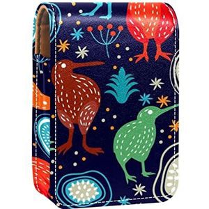 Make-up Lipstick Case voor Buiten Kiwi Vogel Marineblauw Dier Draagbare Lippenstift Organizer met Spiegel Dames Mini Make-up Tas Neemt Tot 3 Lippenstift