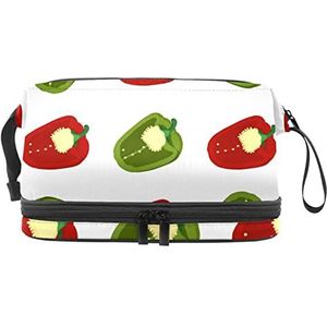 Dubbele Laag Cosmetische Tas Groene Peper Draagbare Make-up Tas Reizen Organizer Pouch Voor Vrouwen Meisjes Toiletries Tassen, Meerkleurig, 27x15x14 cm/10.6x5.9x5.5 in, Make-up zakje