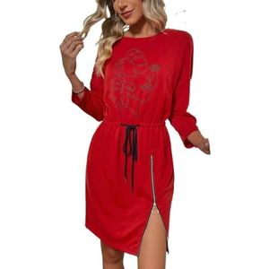 jurken voor dames Figuur Grafisch Trekkoord Taille Rits Zoom Jurk (Color : rood, Size : L)