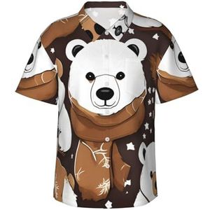 XTYGETY Witte beer bruine beer print zomer strand button-down Hawaiiaans shirt met korte mouwen voor mannen tropische vakantie shirts, Zwart, S