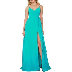 HPPEE Jurken voor dames, V-hals, bruidsmeisjesjurk, mouwloos, chiffon, bruidsmeisje, formele avondjurk, Turkoois, 38