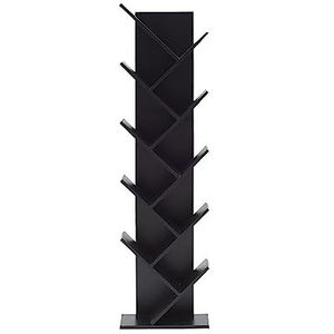 Rebecca Mobili Zwarte boekenkast, modern design plank, 10 planken, mdf-hout, woonkamer - Afmetingen: 160 x 44,5 x 22 cm (HxBxD) - Art. KONING 4654