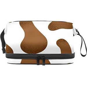 Multifunctionele opslag reizen cosmetische tas met handvat,Bruine koe huid patroon-01, grote capaciteit reizen cosmetische tas, Meerkleurig, 27x15x14 cm/10.6x5.9x5.5 in