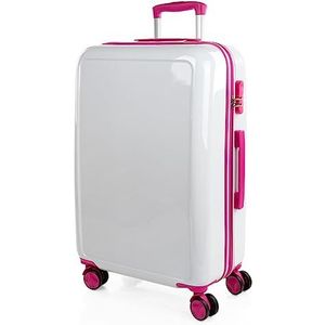 ITACA - Middelgrote Koffer. Suitcase - Medium Trolley Reiskoffer van ITACA. Lichtgewicht Polycarbonaat Harde Schaal 4 Wielen Cijferslot 702660, Wit-Fuchsia