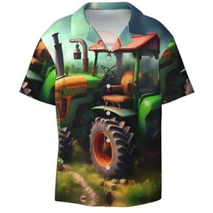 EdWal Fantasy Farm Tractor Print Heren Korte Mouw Button Down Shirts Casual Losse Fit Zomer Strand Shirts Heren Jurk Shirts, Zwart, L