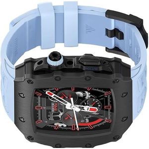 dayeer Modificatie Kit metal Case Band voor Apple Watch9 8 7 45mm Luxe roestvrijstalen cover rubberen band voor IWatch Series 6 5 4 SE 44mm (Color : B-blue, Size : 44mm)