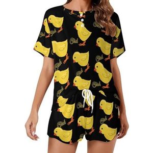 Leuke Chick Bird Zachte Womens Pyjama Korte Mouw Pyjama Loungewear met Zakken Gift voor Thuis Strand 5XL