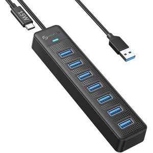 7 Poorts USB Hub met USB C Voedingspoort, PHIXERO USB 3.0 Hub 3.0, Compatibel met Alle USB 3.0/2.0/1.1 Poortapparaten