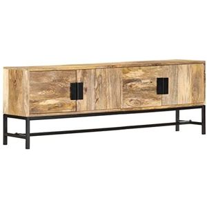 TV-meubel inclusief 4 deuren met handgrepen Massief acaciahout Gepoedercoat staal Geschikt for woonkamer en slaapkamer (Color : Brown and black, Size : 55.1"" x 11.8"" x 19.7"" (W x D x H))